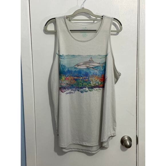Amber Moran Tank Top XL Off White Beachy Shark Summer Coastal - Picture 1 of 4